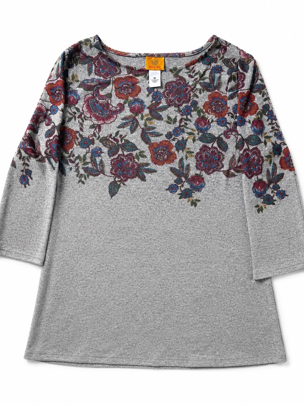 Ruby Rd. Gray Floral Scoop Neck Tunic Top
